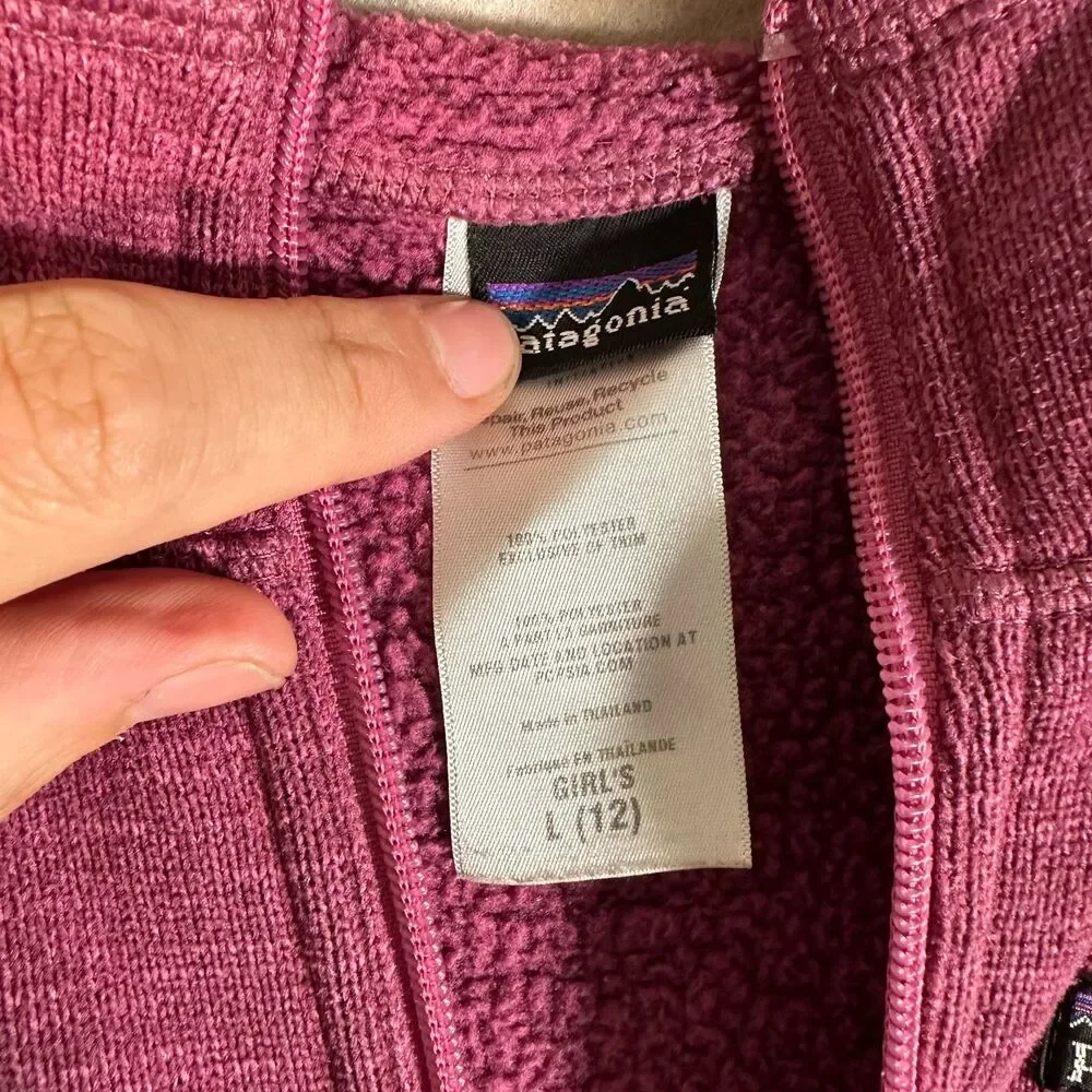 Patagonia Better Sweater Jacket Girls 12 Large Full Zip Mock Neck Pink Cozycore